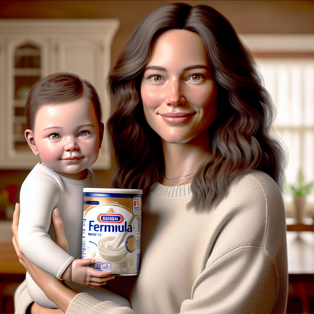 A canister of Enfamil AR Formula with a happy baby in its mother's arms in a cozy kitchen.