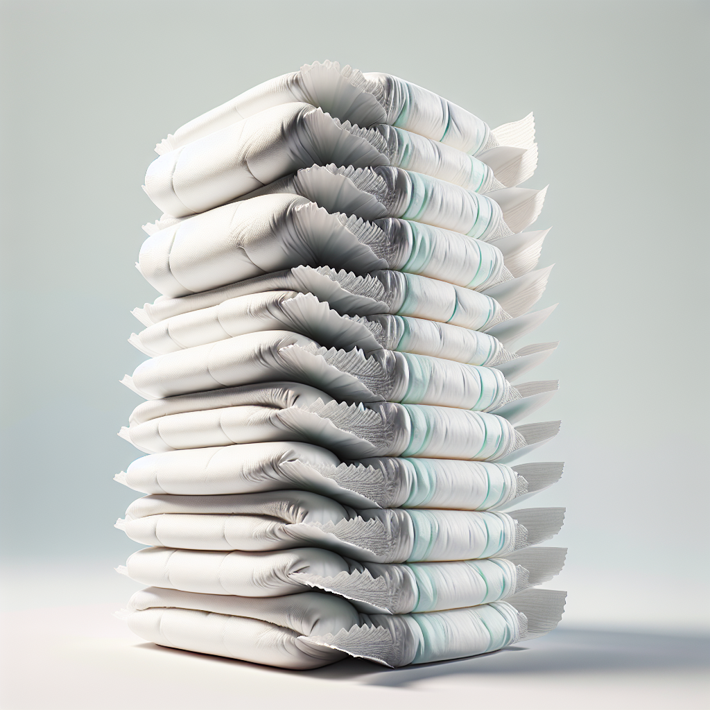 A realistic depiction of a package of adult diapers on a clean, white background, focusing on the texture and materials without any text.