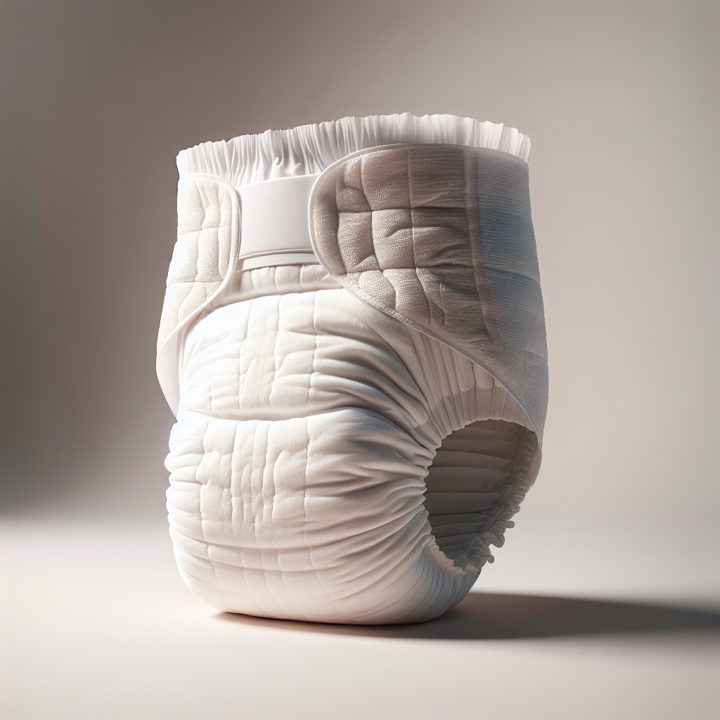 A realistic image of an adult diaper with a soft, cotton-like texture on a neutral background.