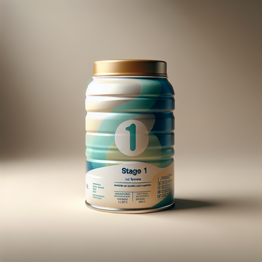 Enfamil Pro A+ Stage 1 infant formula canister with a gold lid and colorful label, on a neutral background.