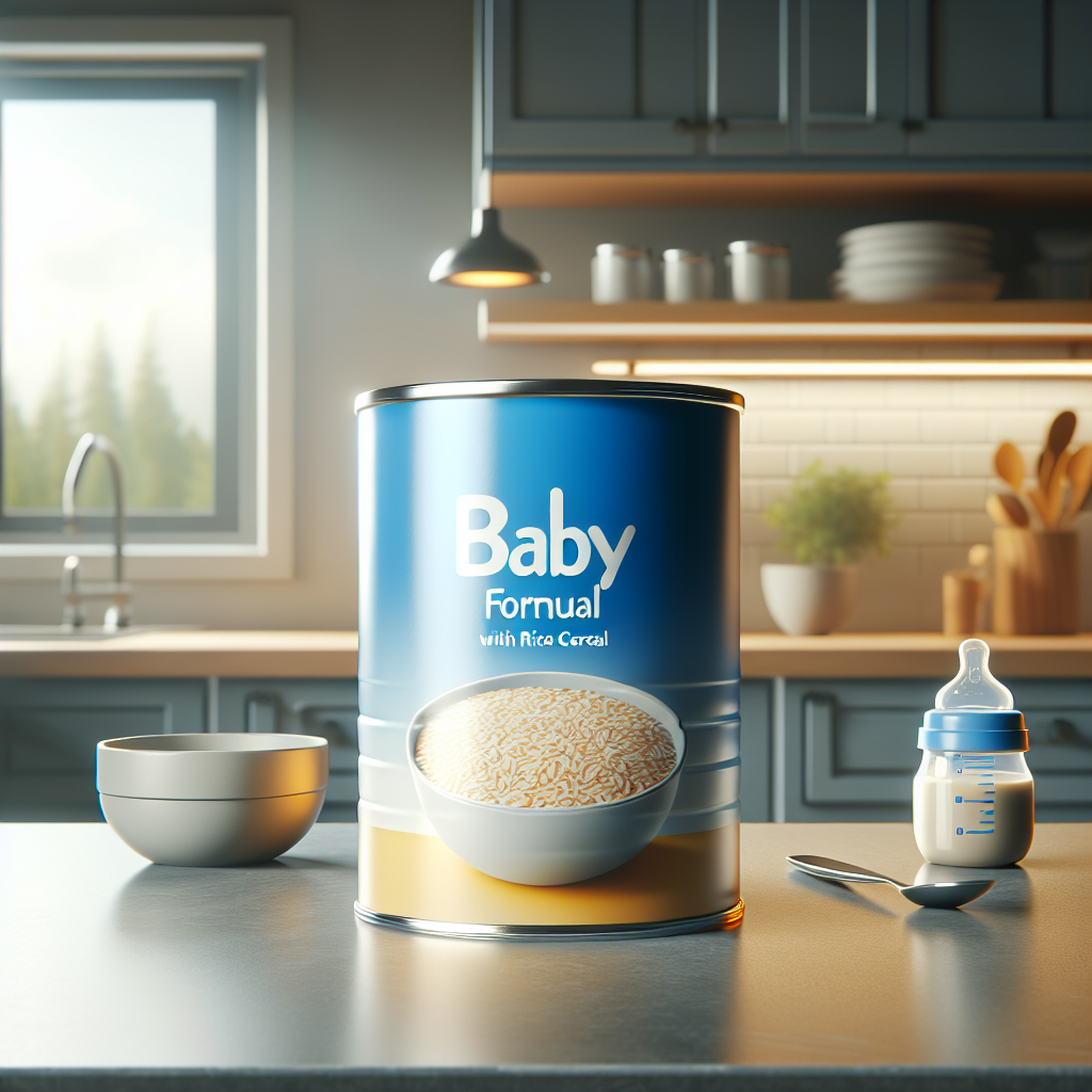 A can of Enfamil AR Formula with rice cereal on a cozy kitchen countertop.