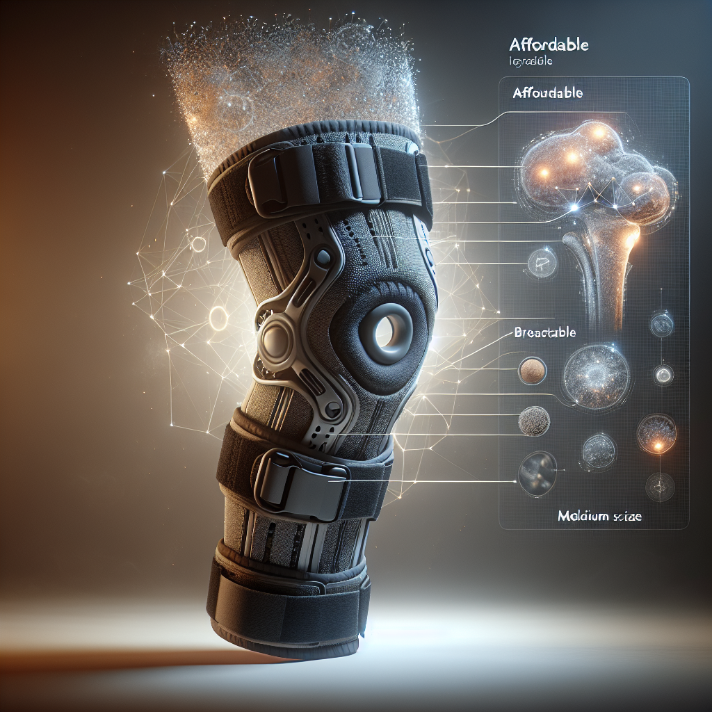 A realistic image of an affordable knee brace with adjustable straps and neutral tones.