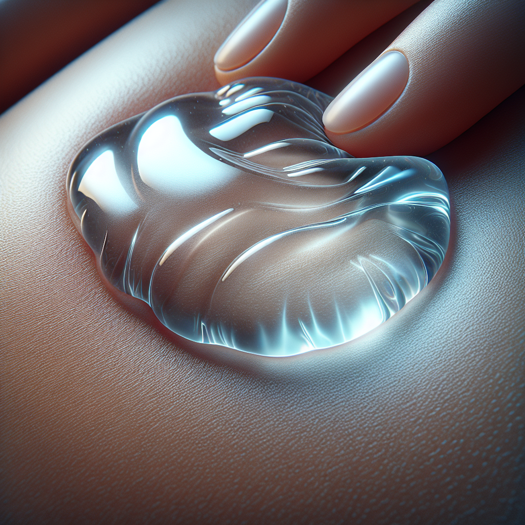 Realistic image of a hydrogel wound dressing on skin, highlighting its translucent gel form for wound care.