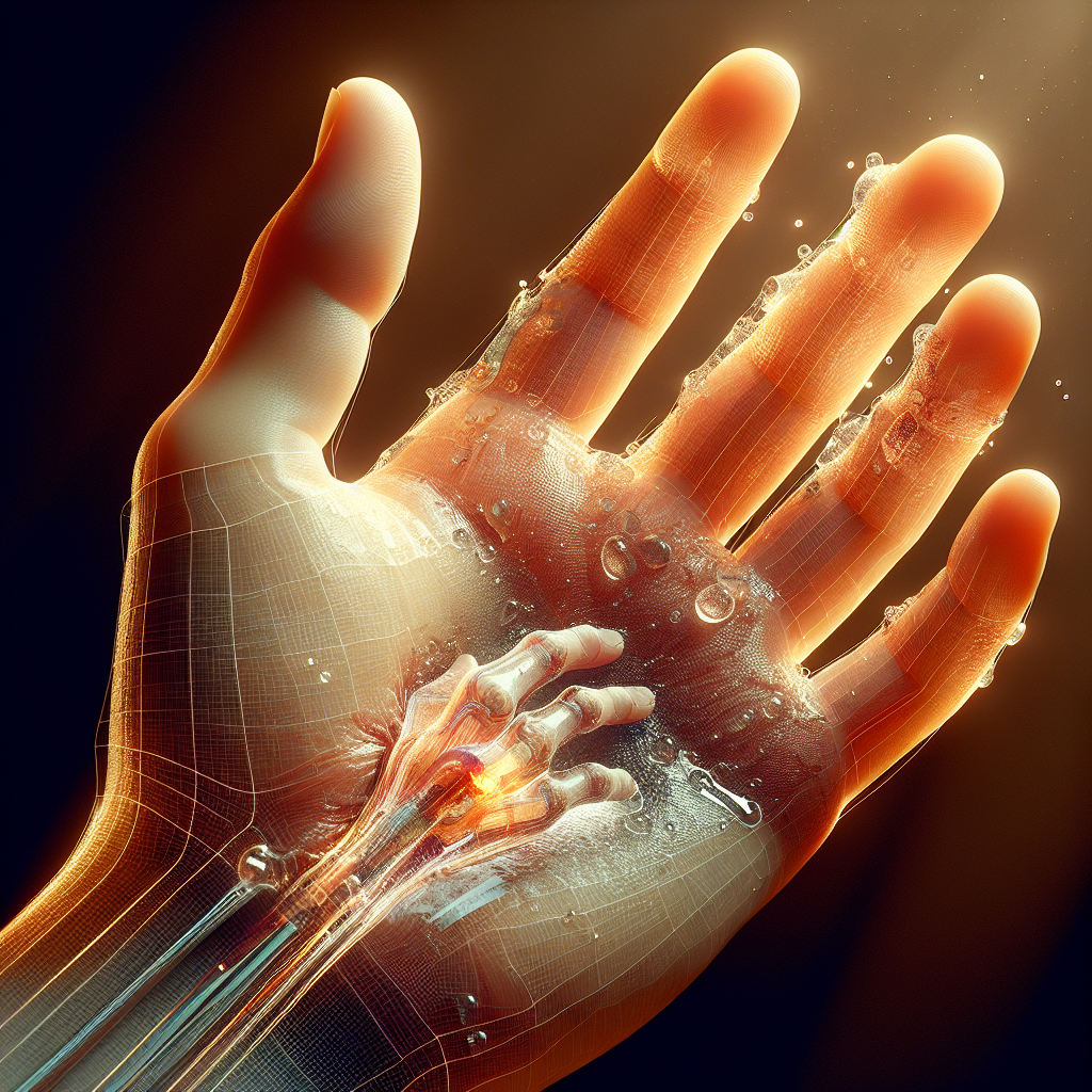 Hydrogel wound dressing on a realistic human hand.