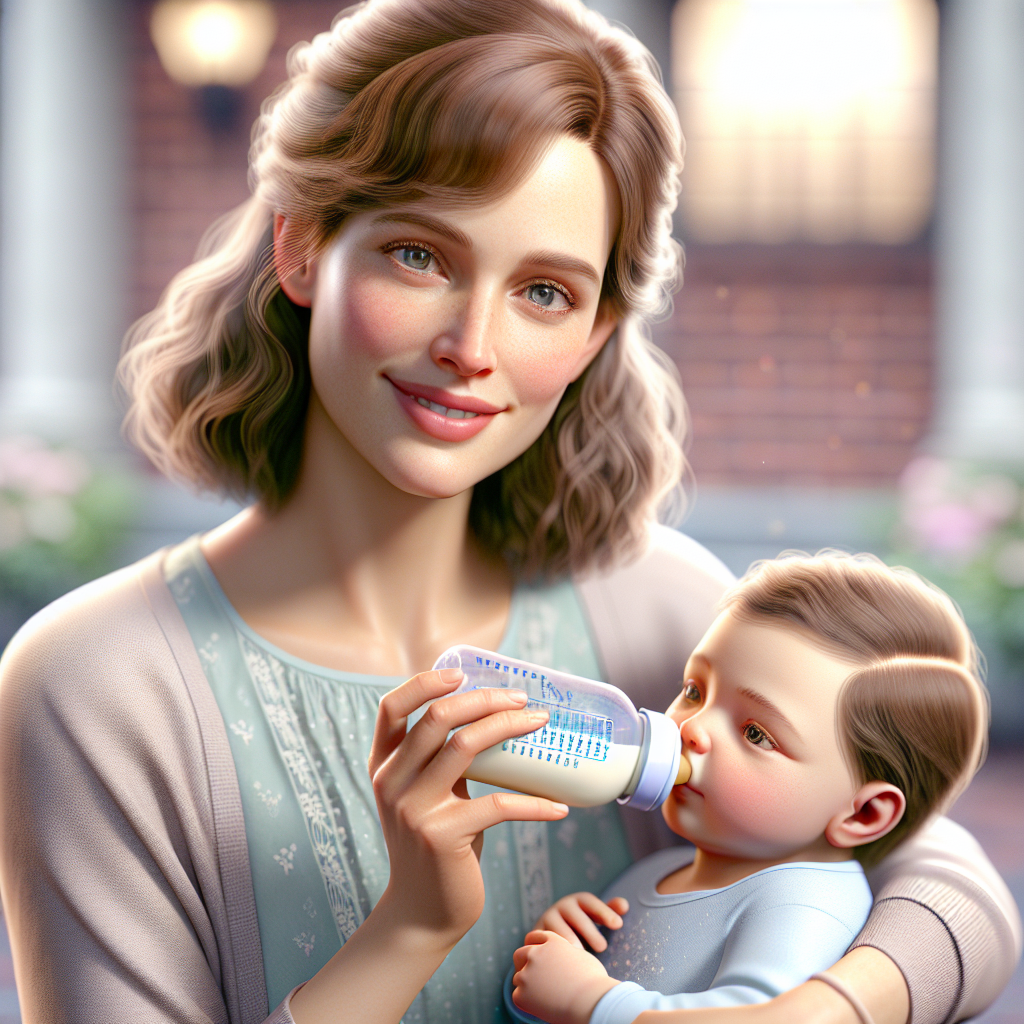 Mother feeding infant with a bottle, showcasing warmth and tenderness.