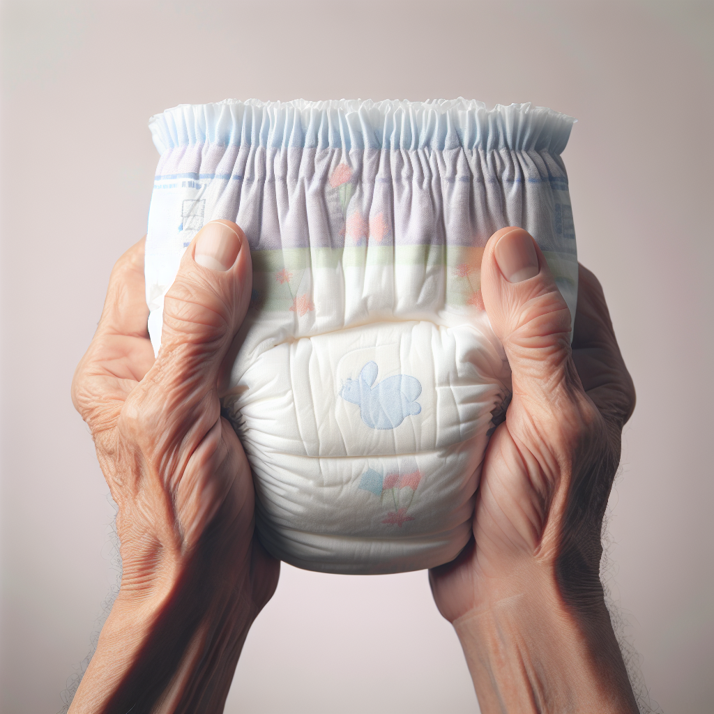 A person holding a quiet adult diaper, showcasing its discreetness and comfort.