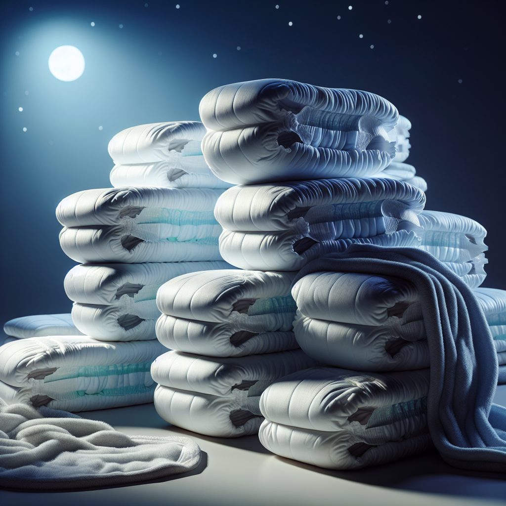 A pile of comfortable overnight diapers with a focus on texture and design for a good night's sleep.