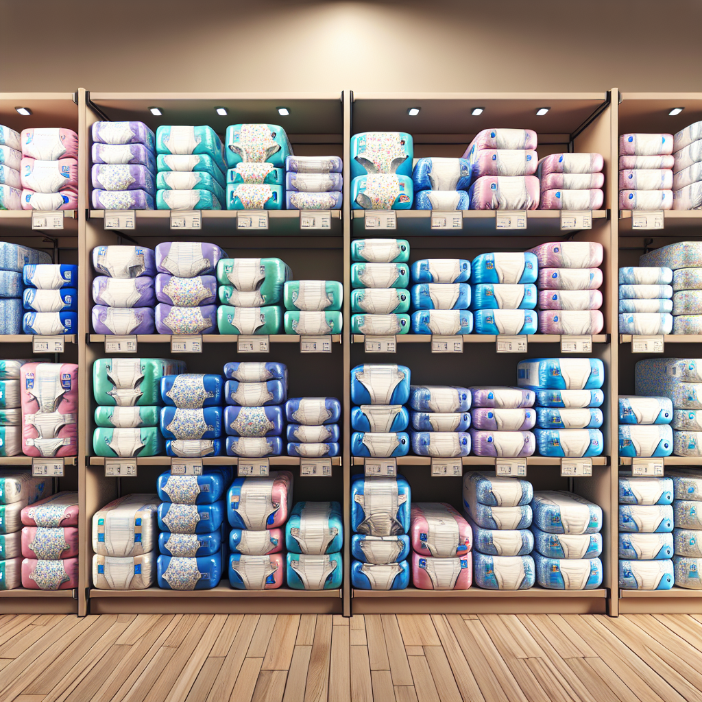 Assortment of adult diapers on retail shelves