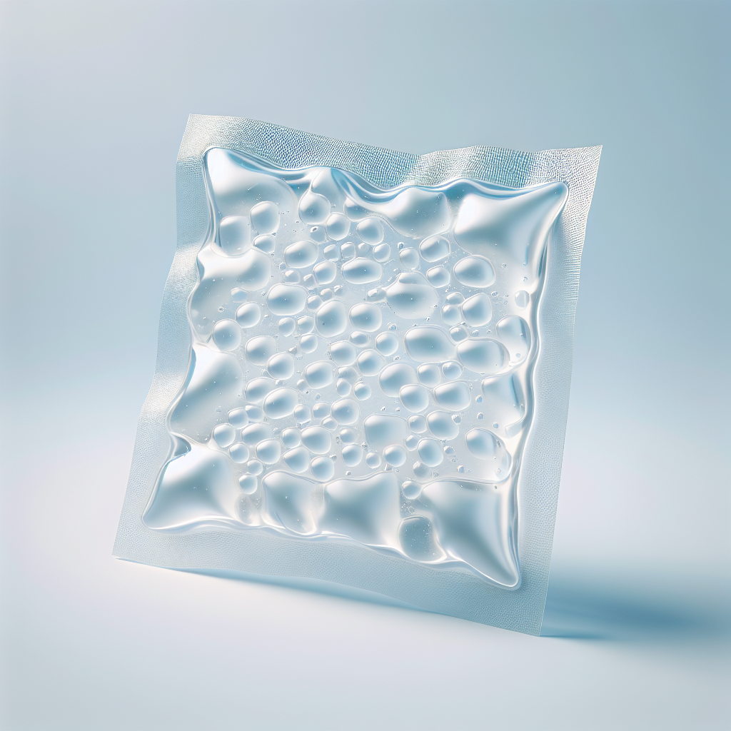 Realistic hydrogel wound dressing on a sterile white background.