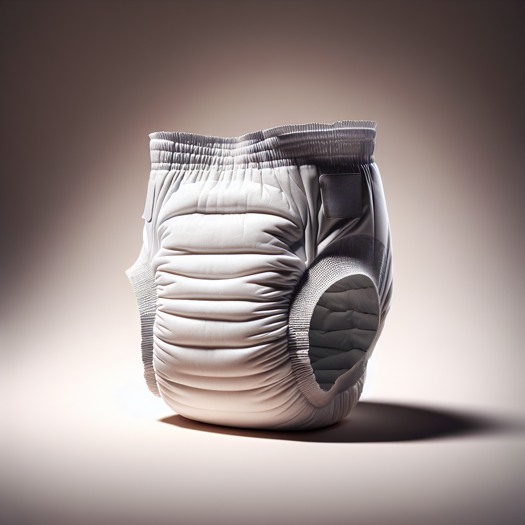 A realistic image of an adult diaper showing its detailed design and textures.