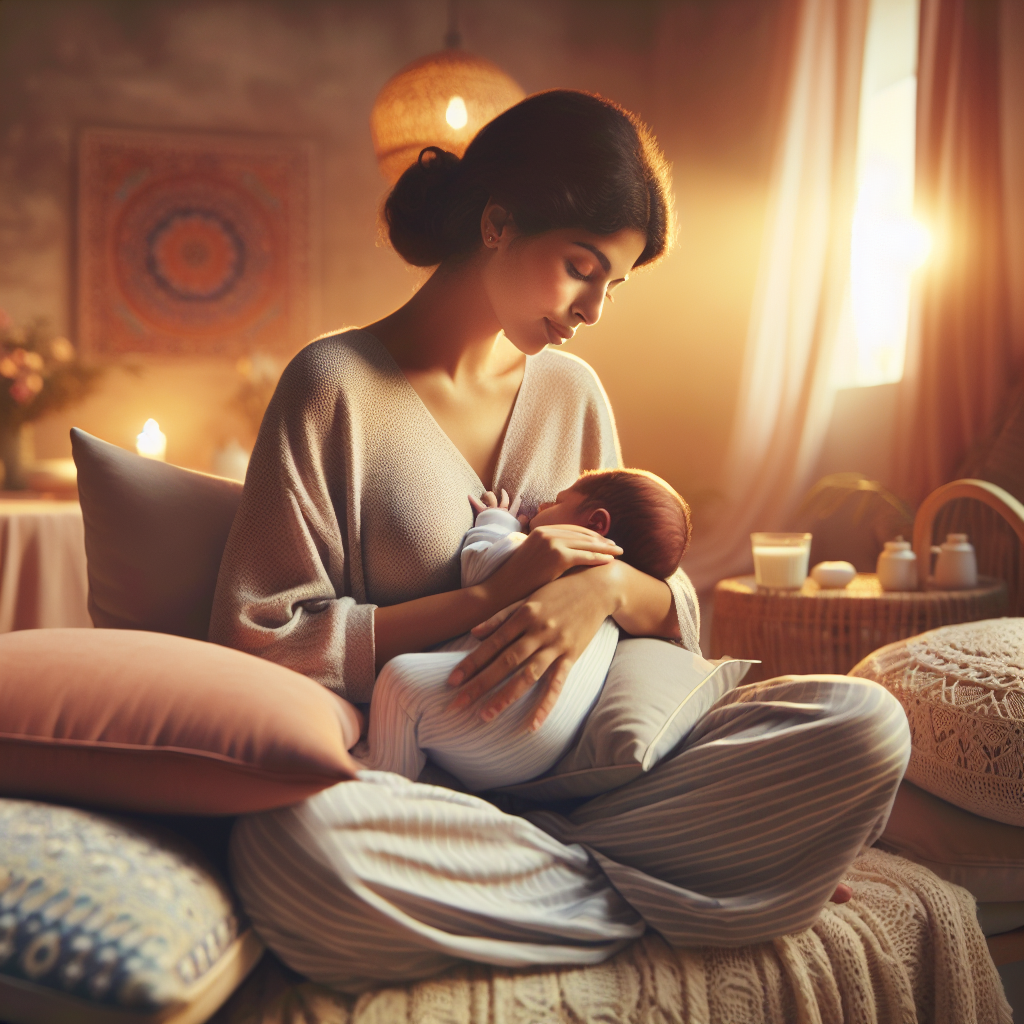 Postpartum comfort scene with mother and newborn.