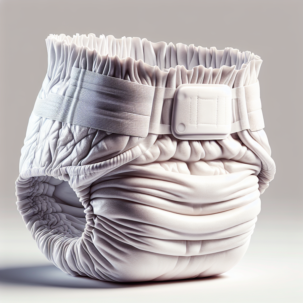 Realistic depiction of an adult diaper showcasing its key features.