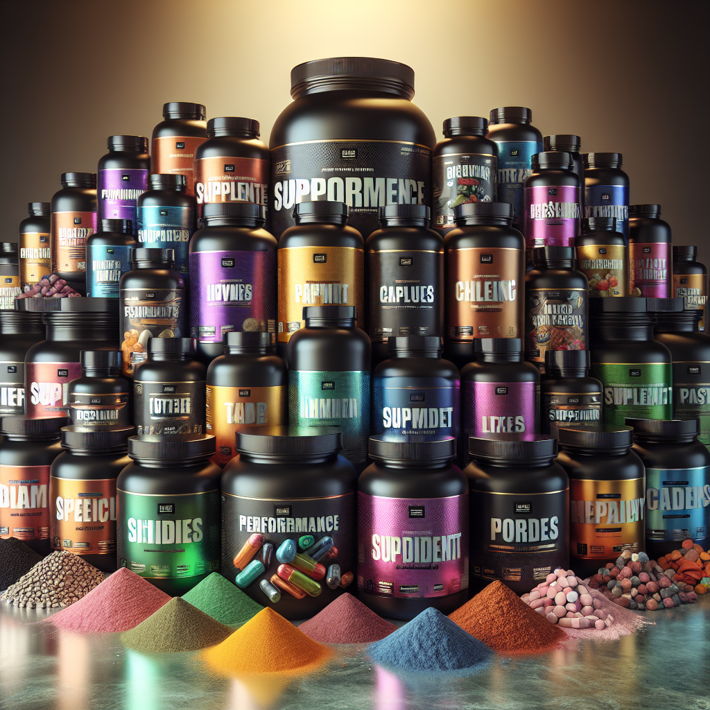 A realistic image of various performance enhancement supplements.