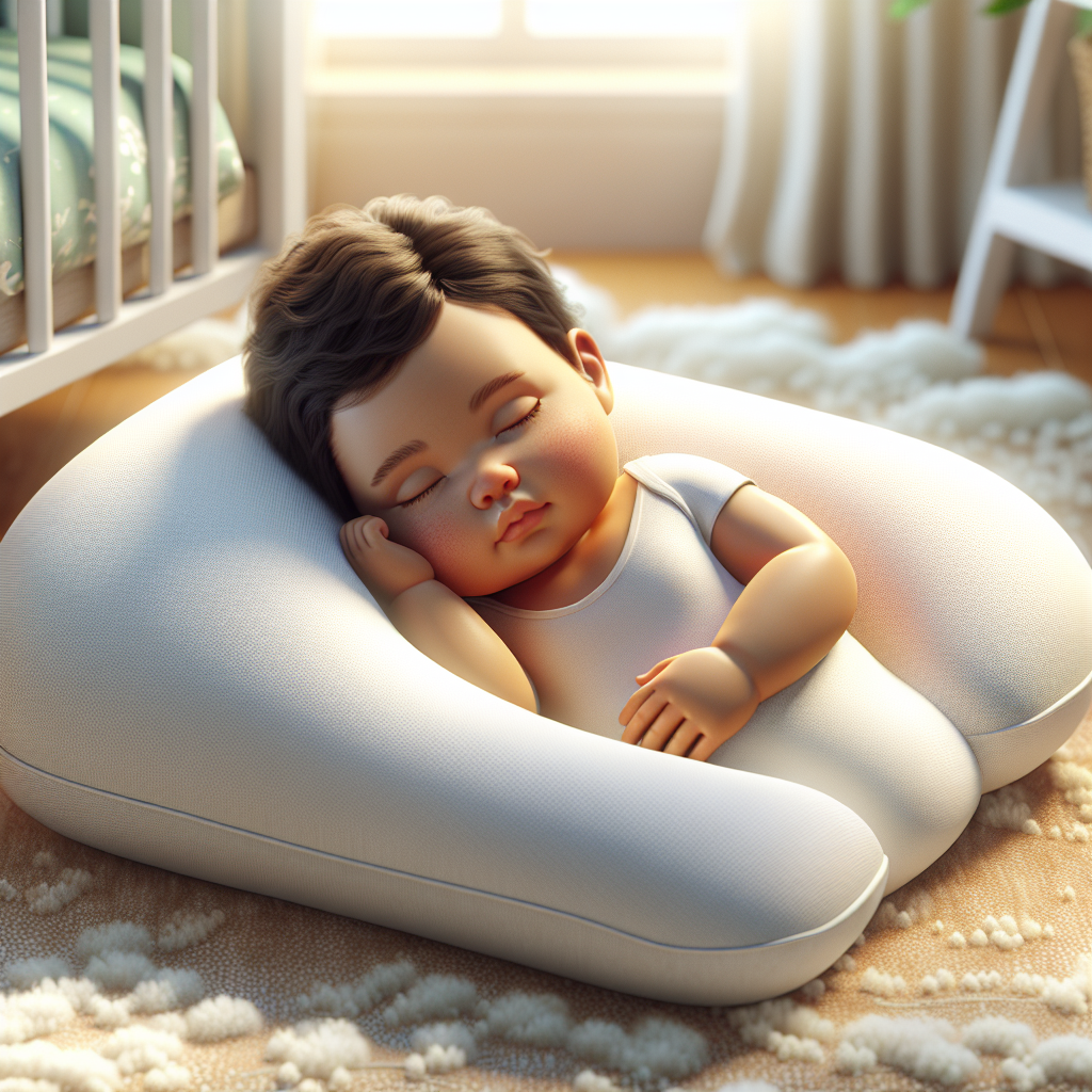 A baby sleeping on a flat head prevention pillow in a cozy nursery.