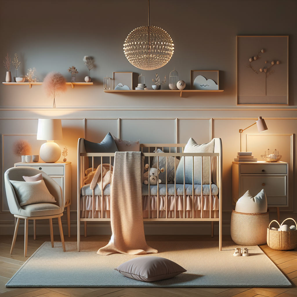 A serene nursery with a cozy crib and thoughtfully designed sleep essentials.