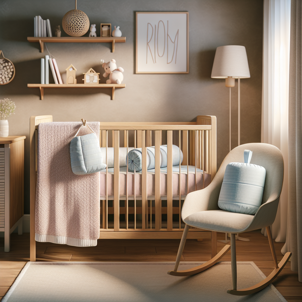 Realistic image of a nursery with an anti-roll pillow in a crib.