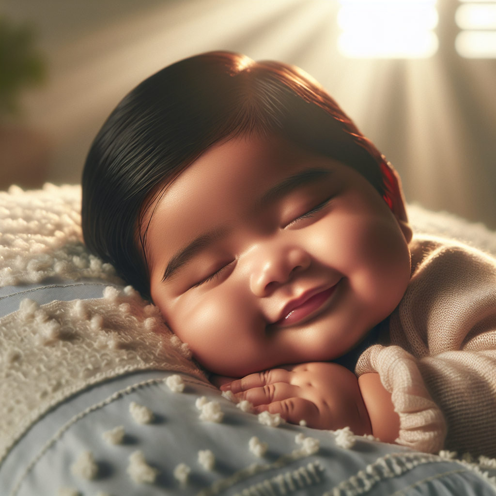 A baby sleeping peacefully on a soft pillow, conveying comfort and safety.