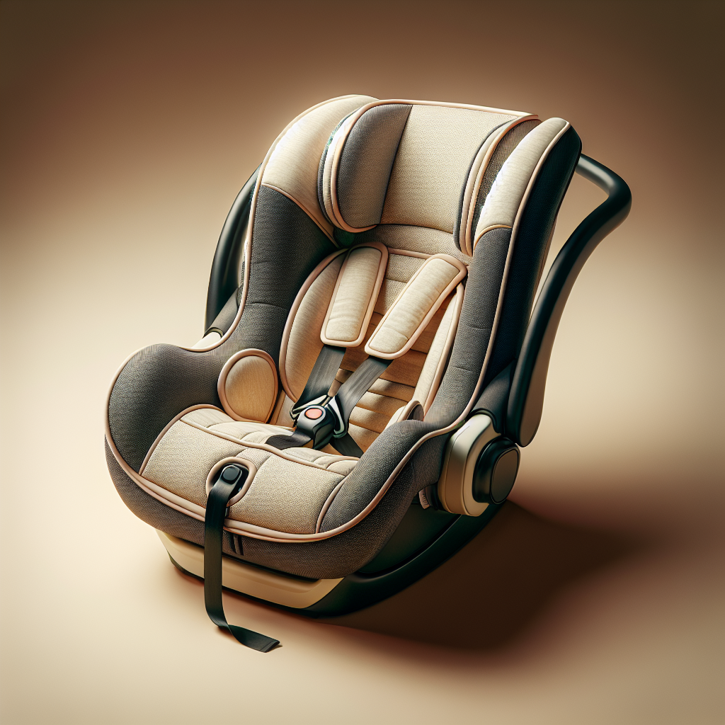 Realistic image of an infant car seat with a cover, showcasing its design and protective features.