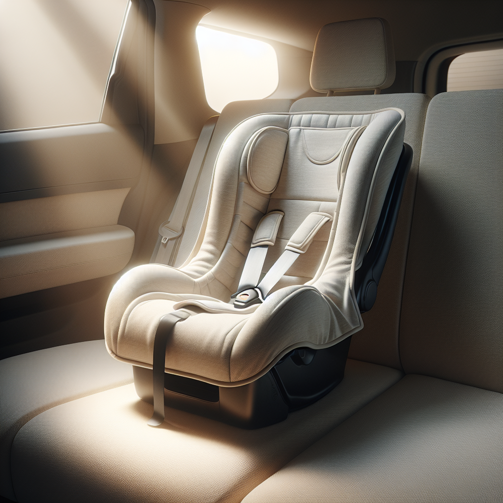 A realistic image of an infant car seat with a protective, soft cover, showing comfort and safety features.