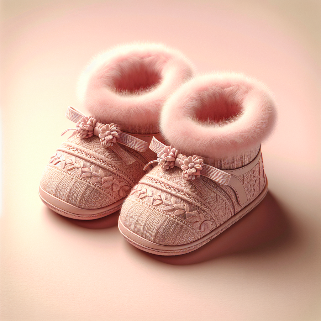 A pair of delicate newborn baby girl shoes in soft pink.