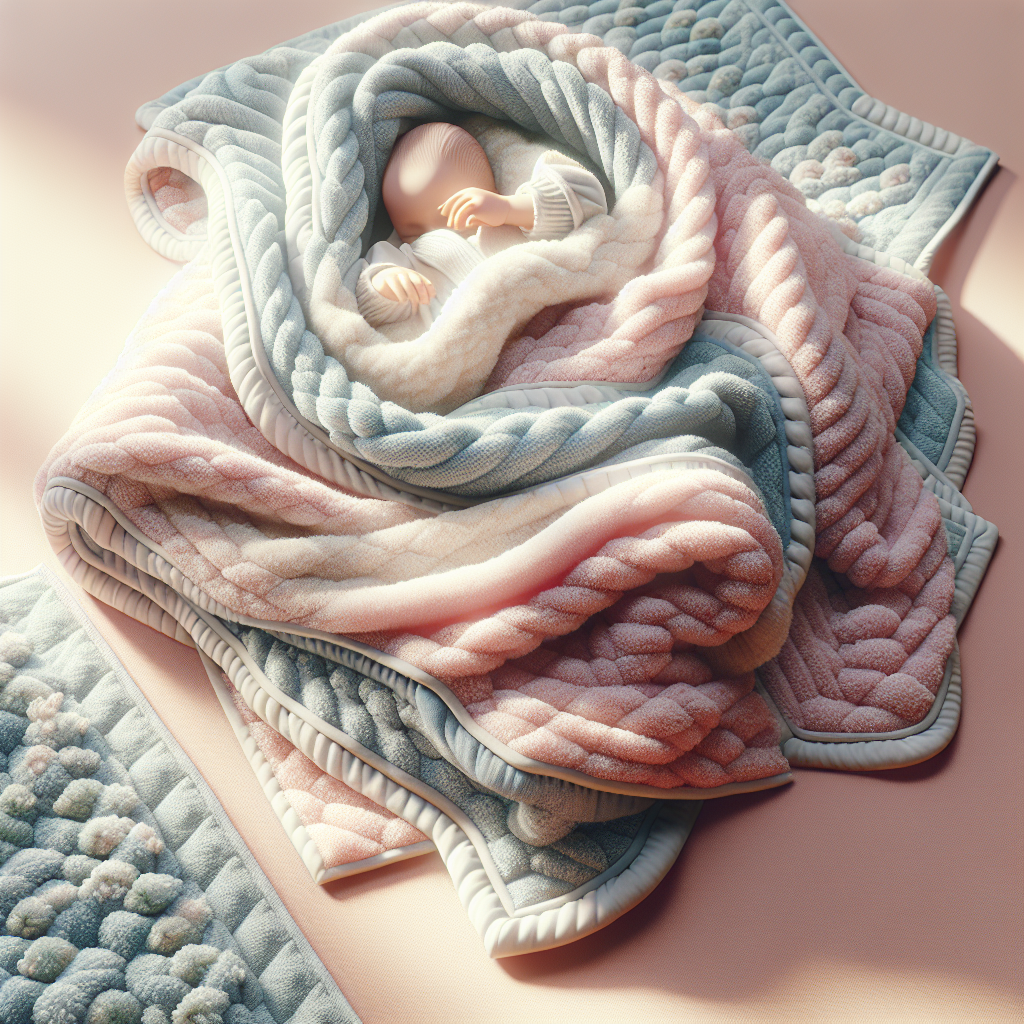 A realistic image of a soft baby blanket with a focus on plush texture and gentle folds.