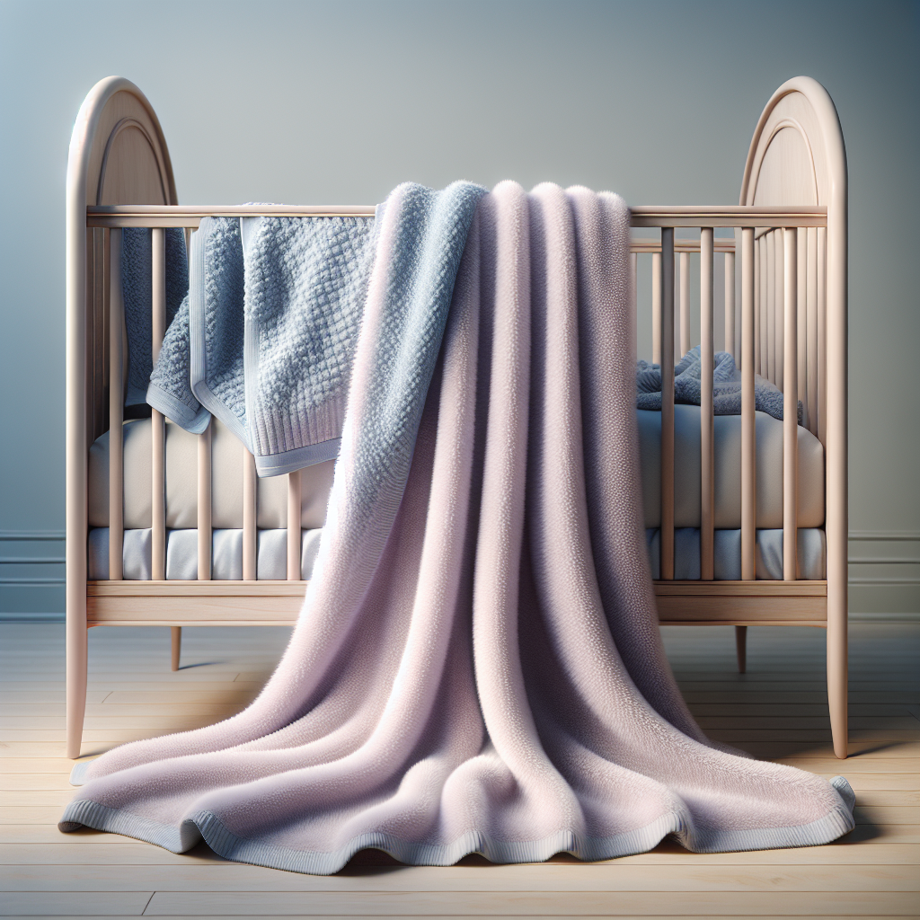 A soft baby blanket draped over a crib in a serene nursery setting.