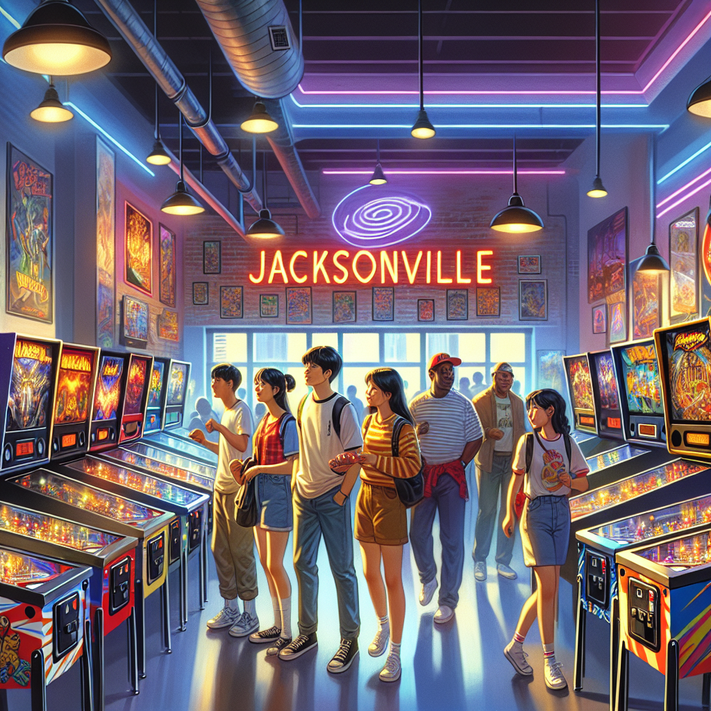 A realistic depiction of a lively arcade in Jacksonville.