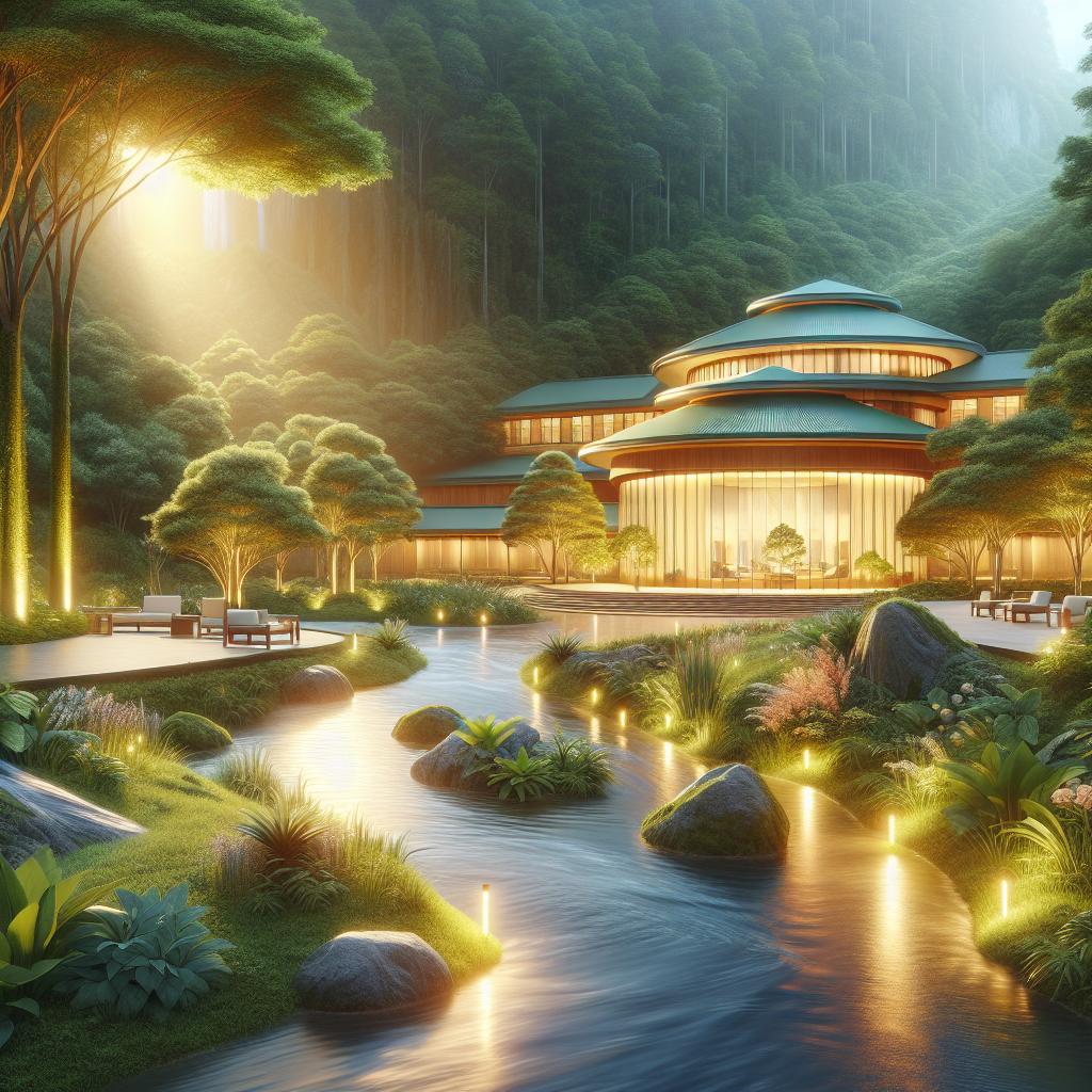 A serene rehabilitation facility surrounded by nature, symbolizing hope and recovery.