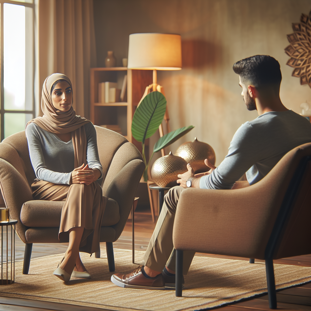 Realistic depiction of a counseling session with a counselor and client.