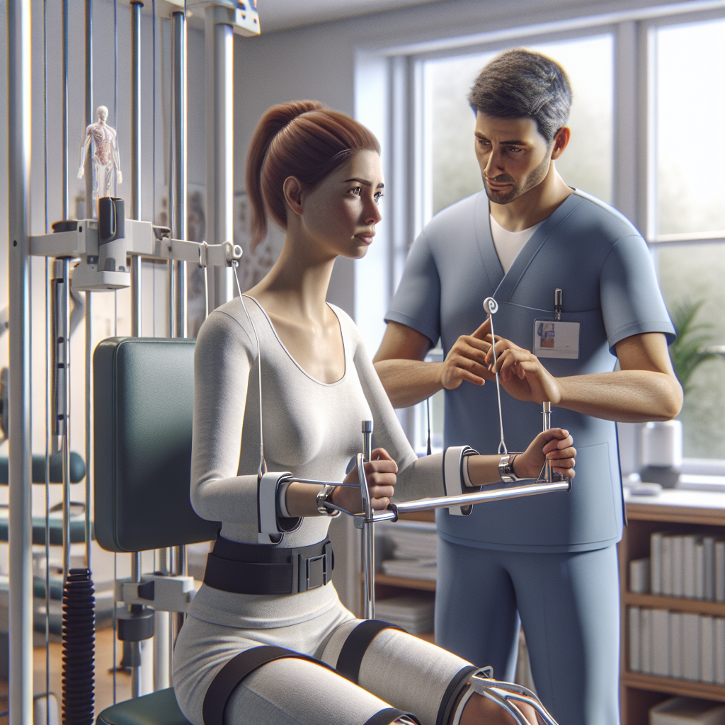 Realistic and detailed representation of a neurological rehabilitation session based on a reference URL.