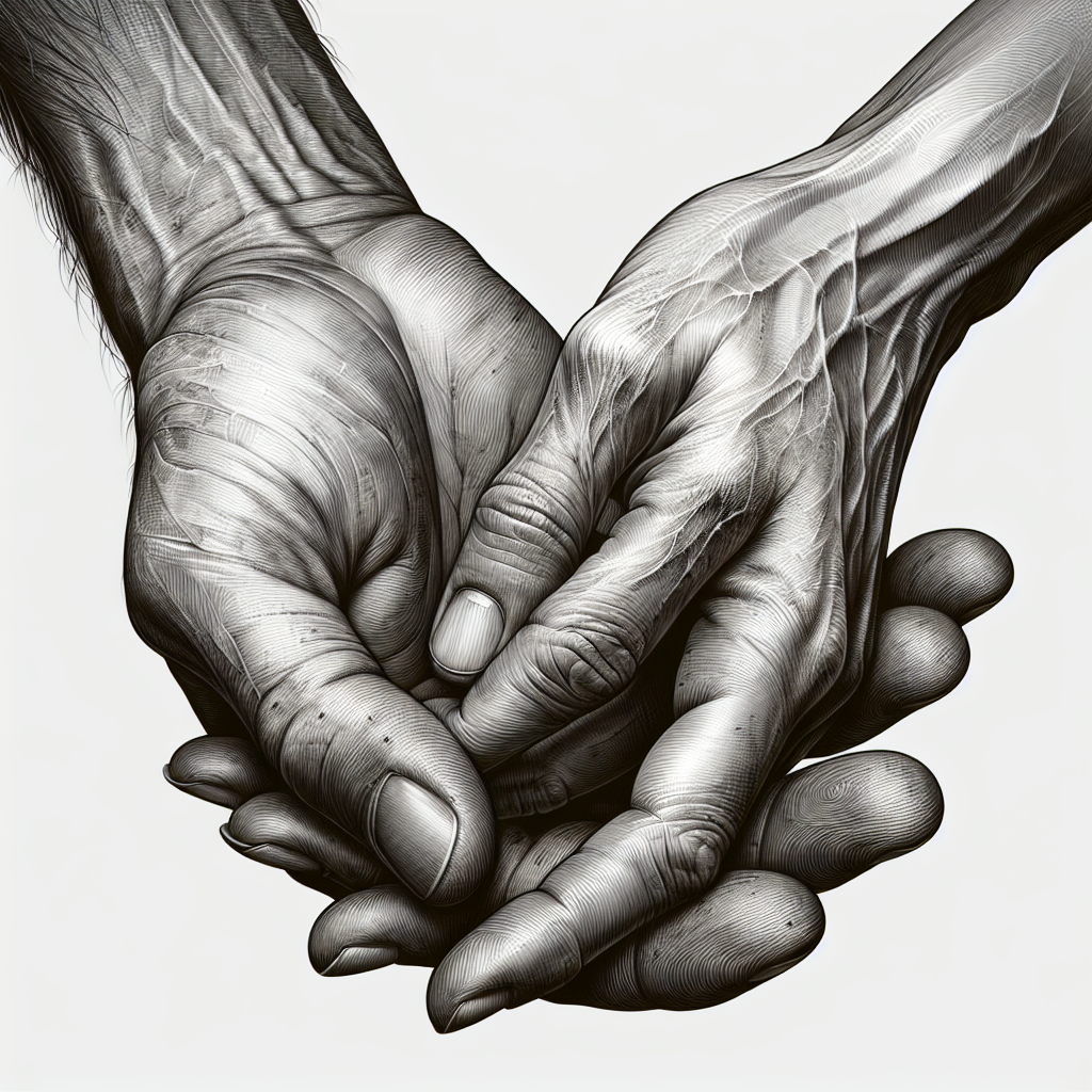 Two human hands in an interaction symbolizing support and compassion.