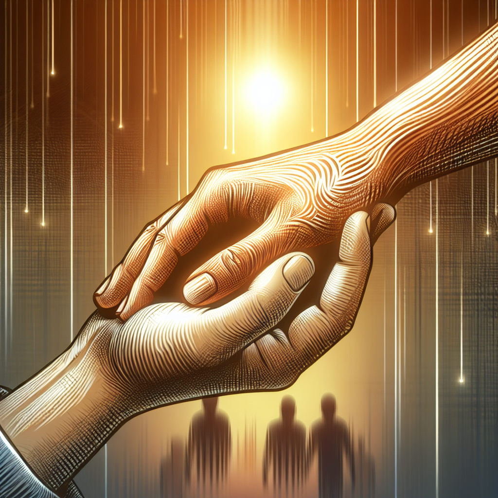 A realistic image of two hands where one is reaching out to assist the other.