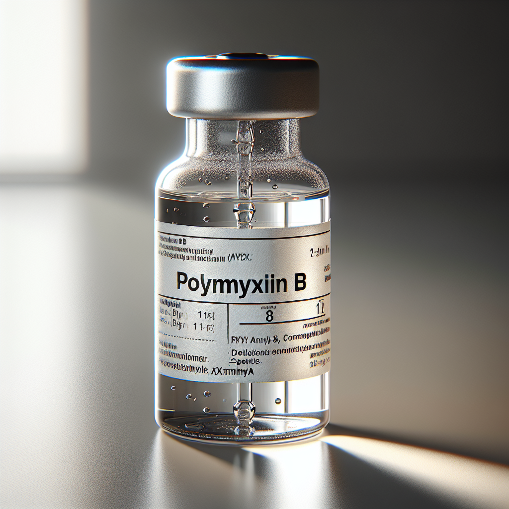 A realistic depiction of a vial of Polymyxin B.