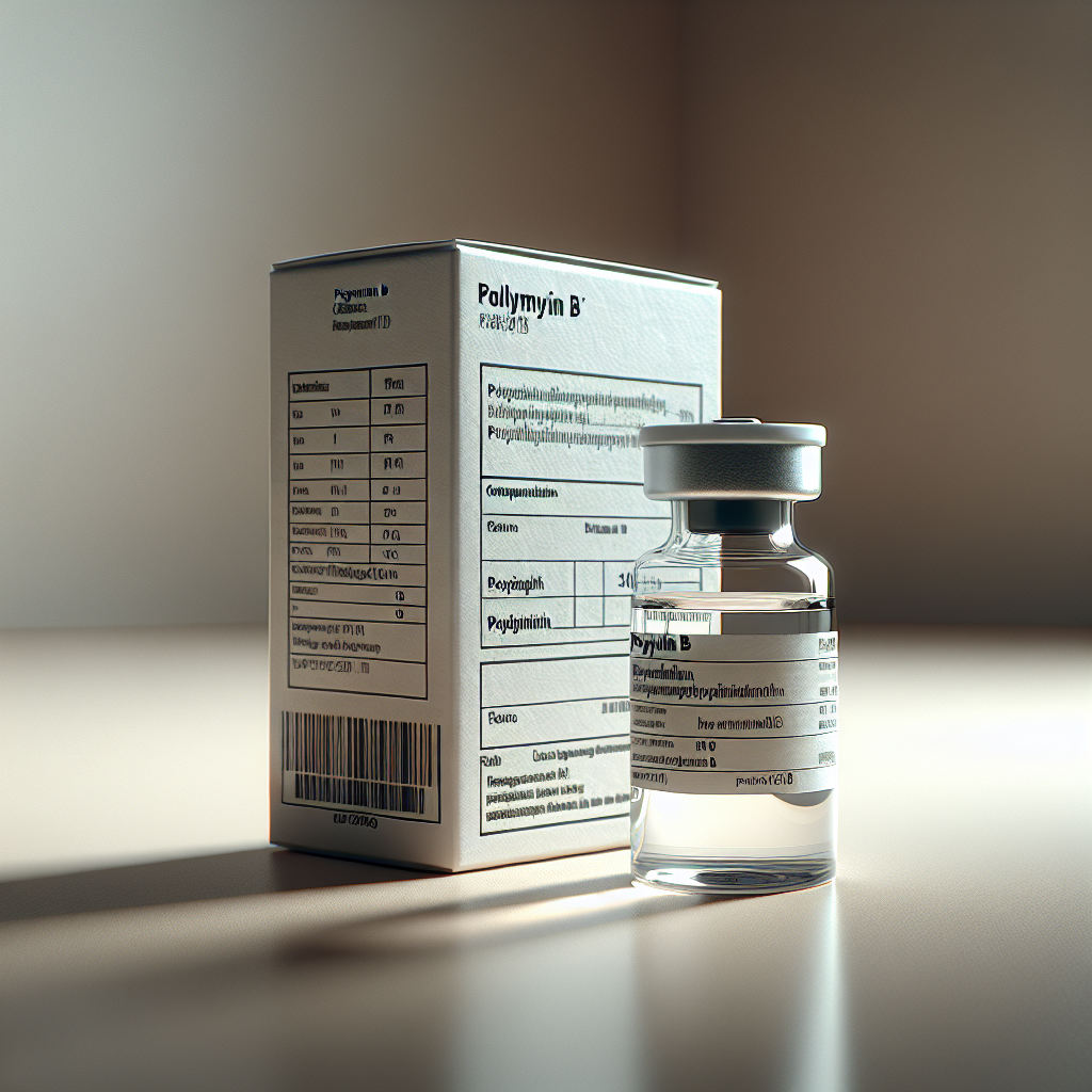 A realistic image of a Polymyxin B vial and its packaging.