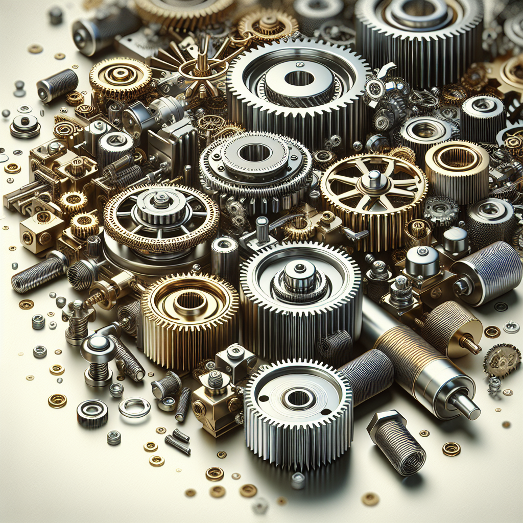 Assorted mechanical gears and machinery components representing equipment financing options, with a focus on connectivity and precision.