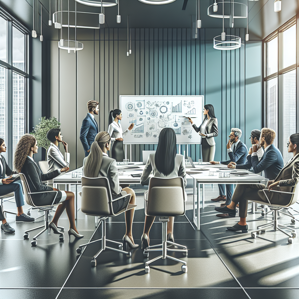 Entrepreneurs discussing funding strategies in a modern meeting room.