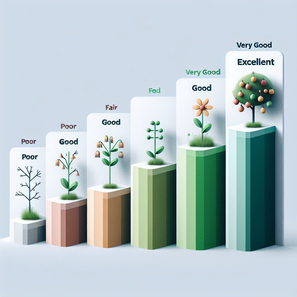 A realistic image of a tiered credit score chart with icons and explanatory text.