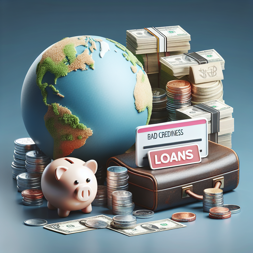 A graphic illustration highlighting different types of business loans with a focus on 'Bad Credit Business Loans', depicted with realistic visual metaphors.