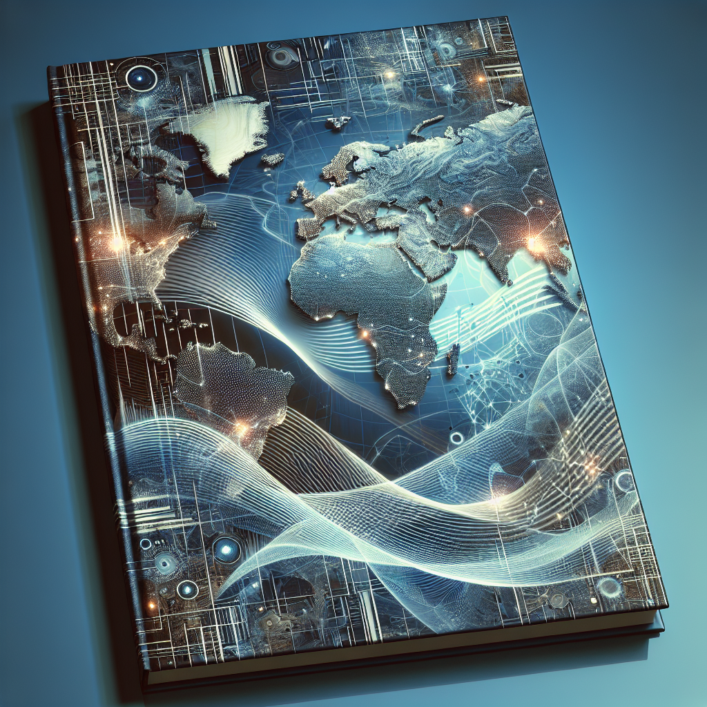 A modern journal cover symbolizing global economics with digital networks and abstract economic trends.