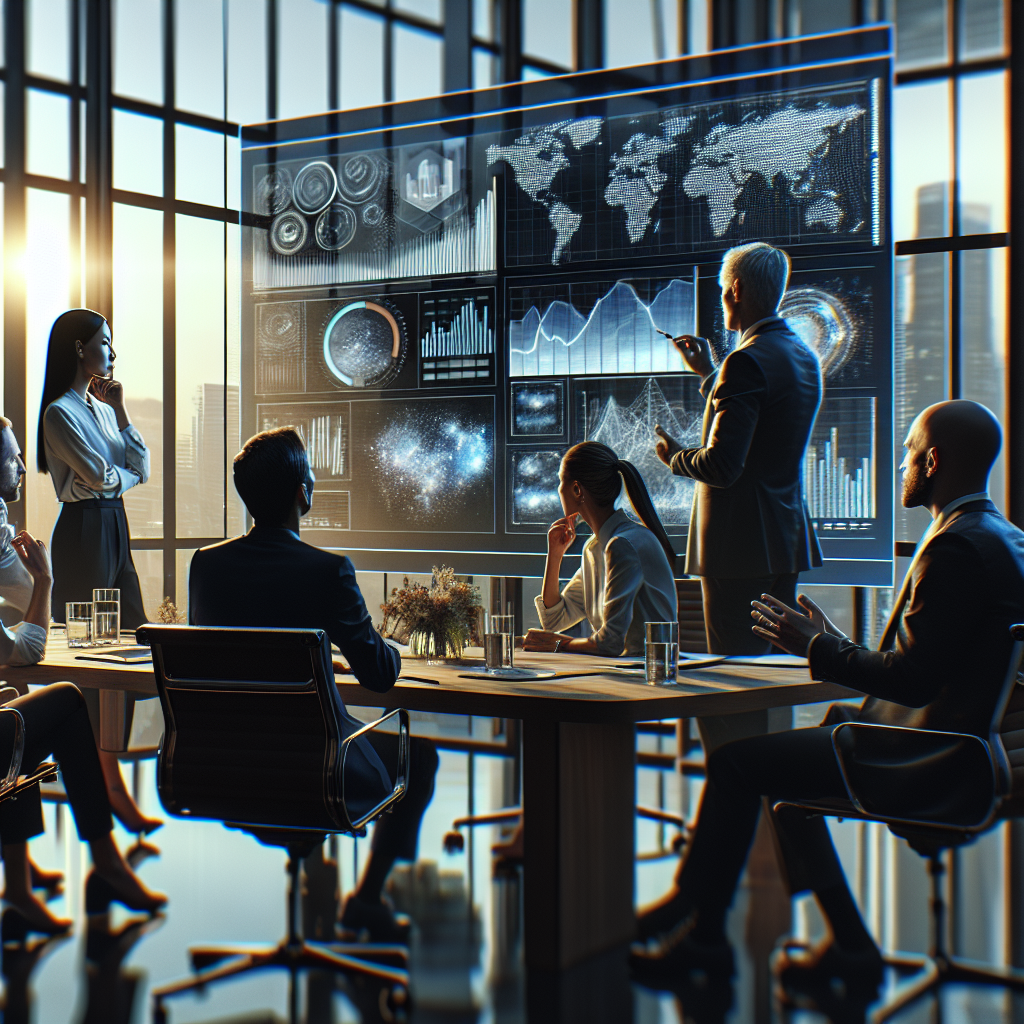 A diverse group in a modern office engaged in innovative business research.