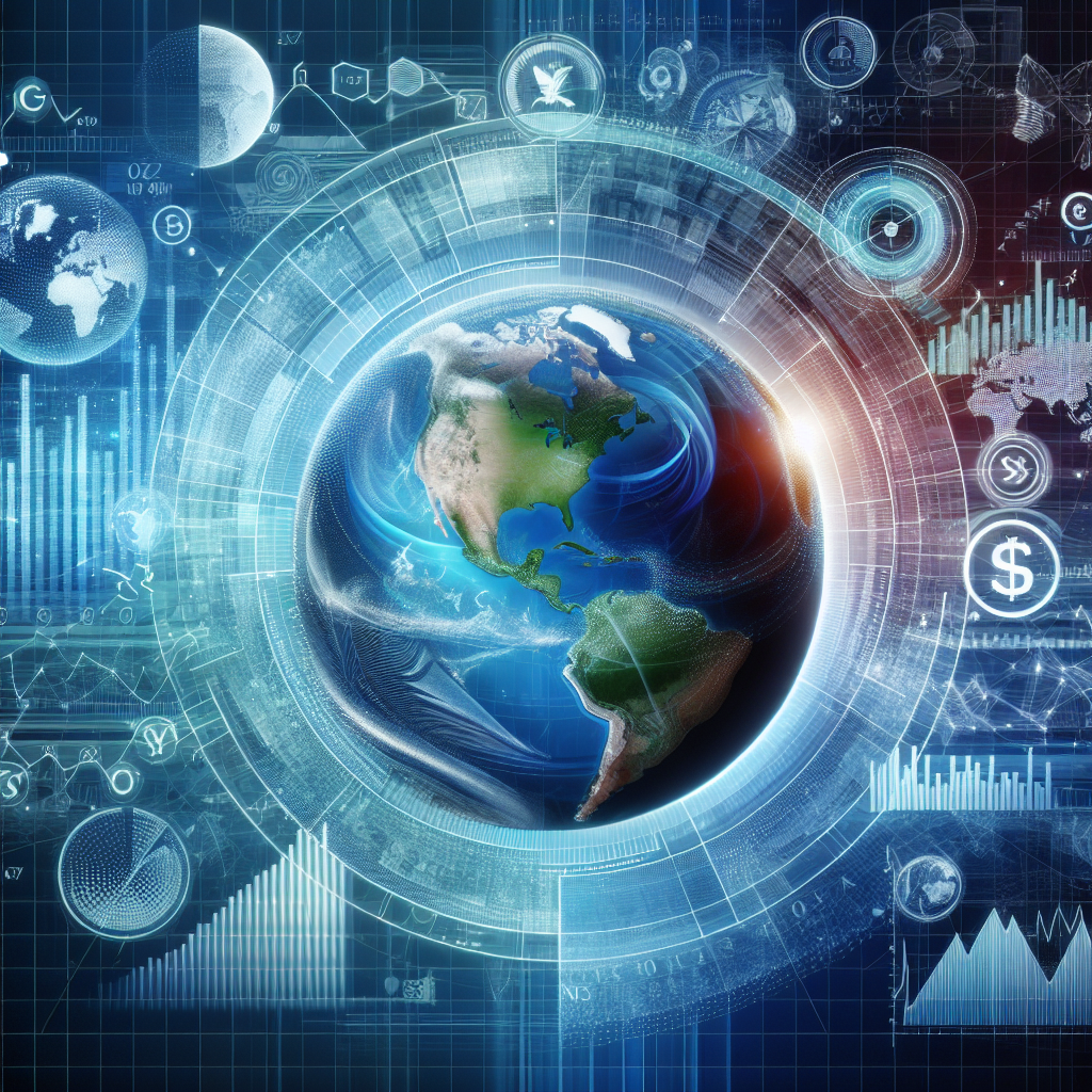 A globe surrounded by abstract economic symbols and graphs, illustrating global economic connections.