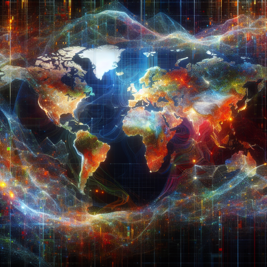 Illustration of a global network map representing interconnected markets in the global economy.