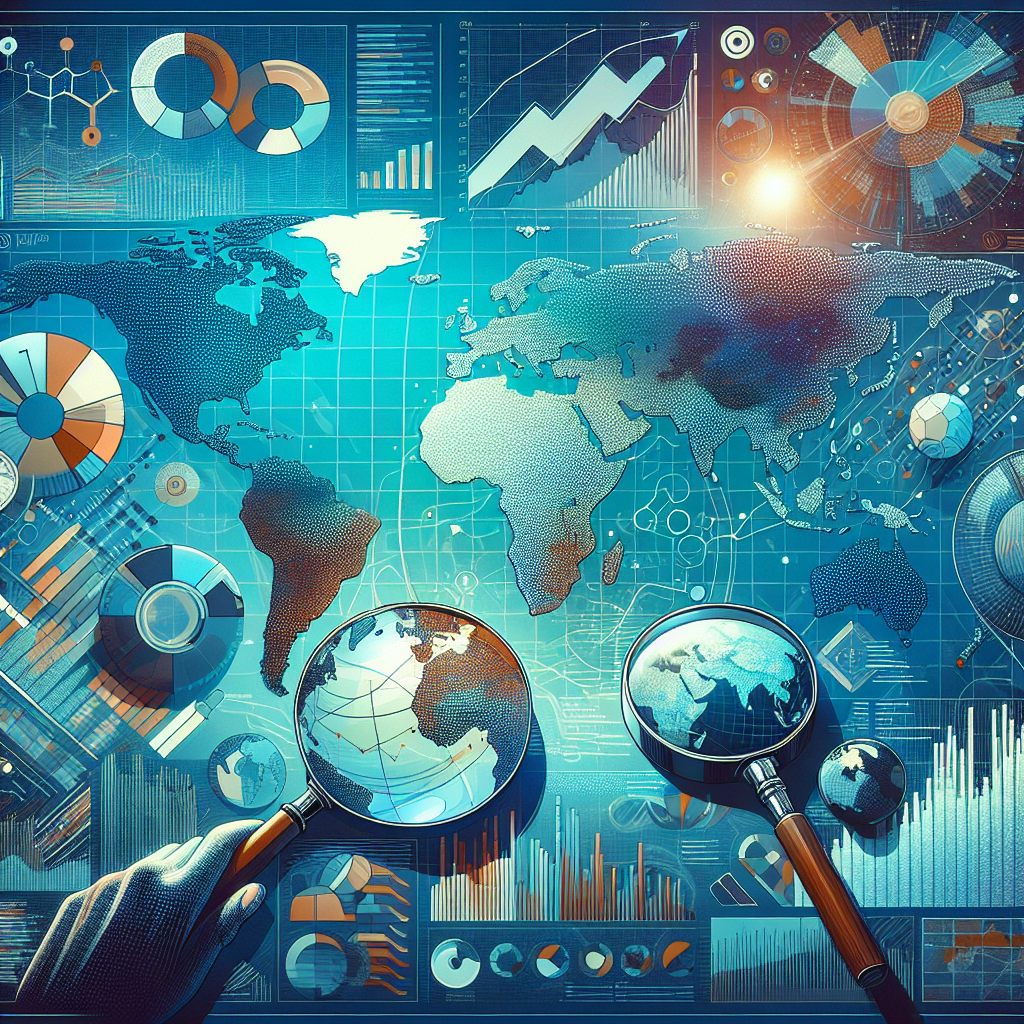 A realistic world map showing interconnected economic hubs with research elements.