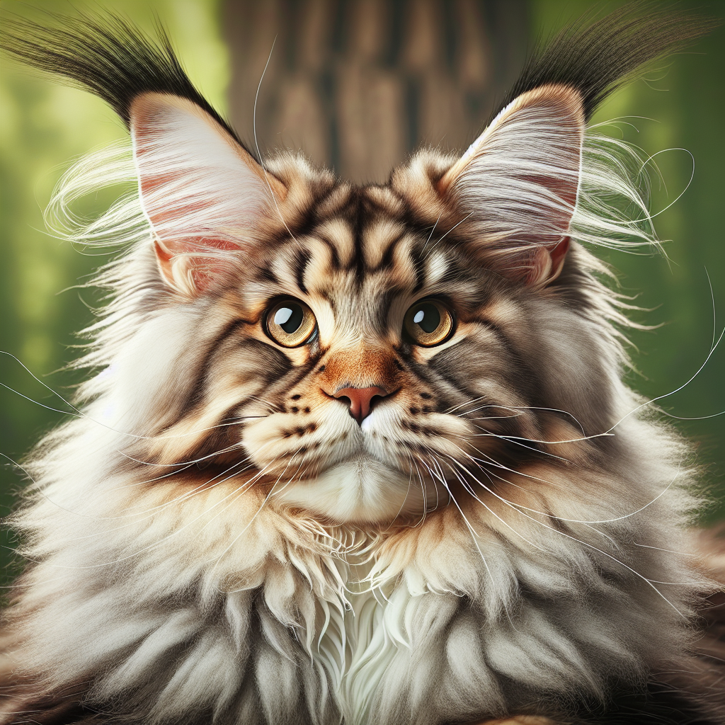 A realistic image of a Maine Coon cat with large tufted ears and a bushy tail.