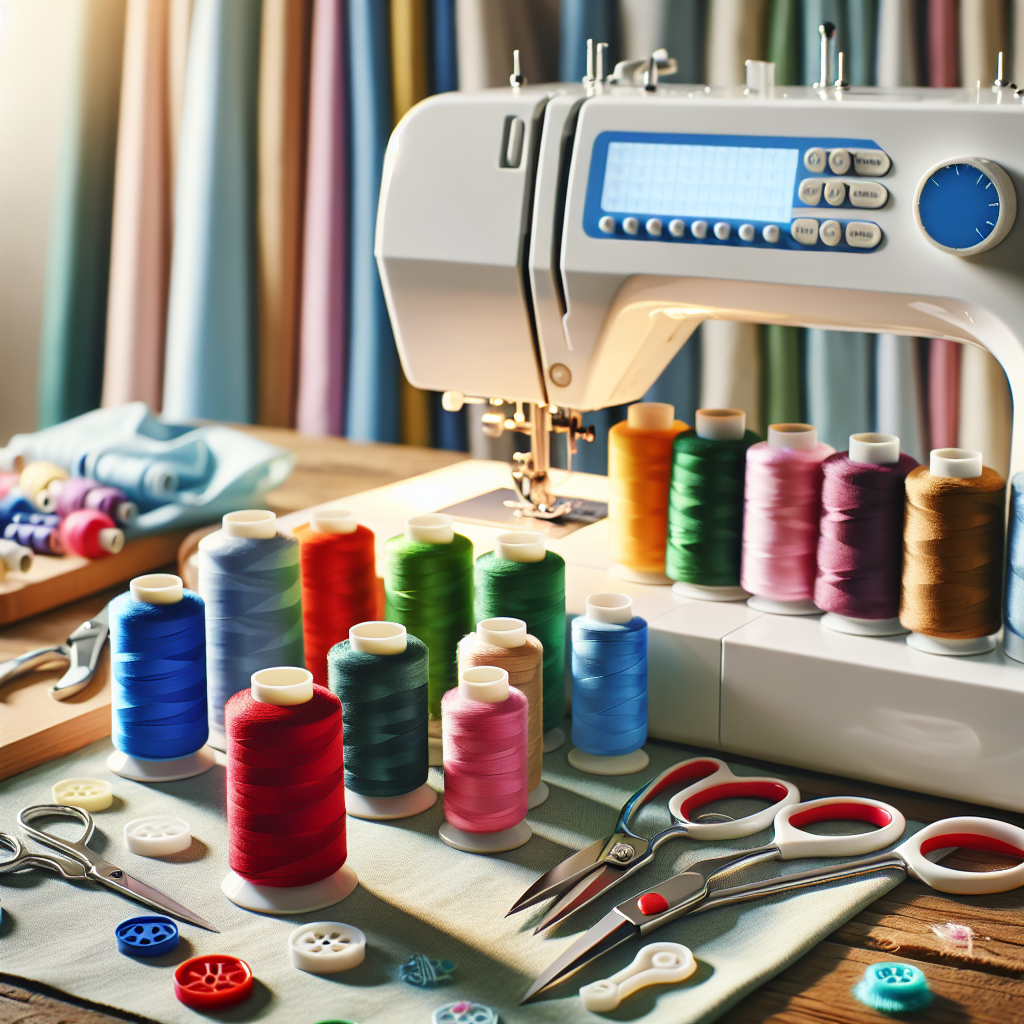 An organized sewing workspace with colorful tools.