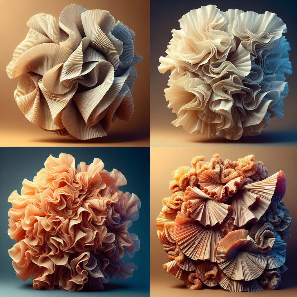 An arrangement of different types of sewing ruffles in various fabrics.