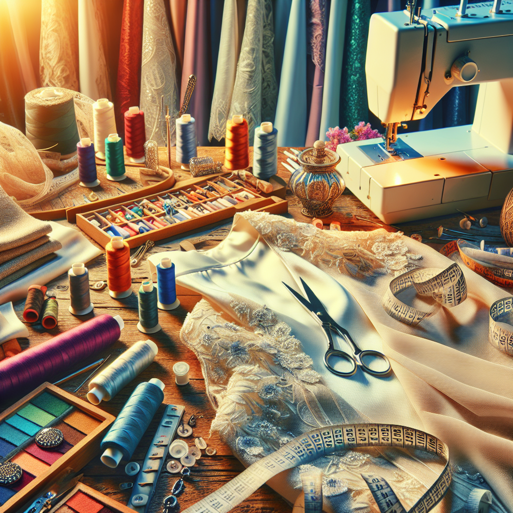 A tailor's workspace with fabric swatches and a sewing machine highlighting the process of attaching lining to a garment.