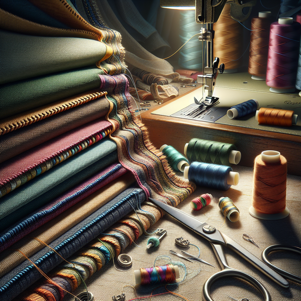 A close-up of sewing edges being finished with various techniques and sewing tools.