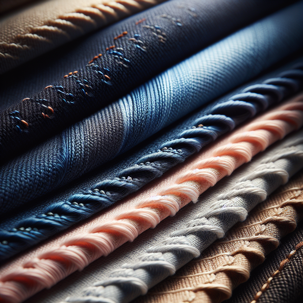 Close-up of neatly sewn fabric edges in various colors and textures.