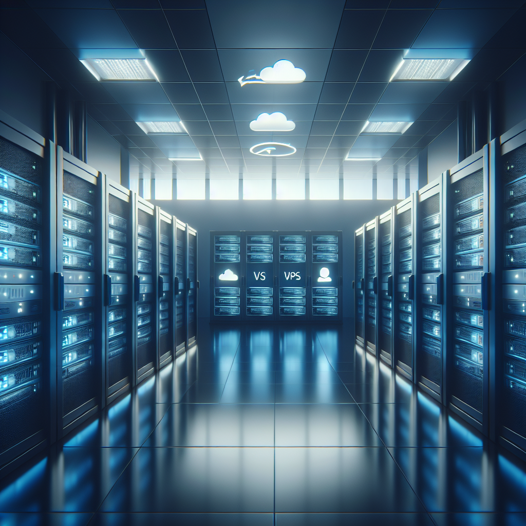 Modern server room representing various types of web hosting services including shared, VPS, dedicated, and cloud hosting.